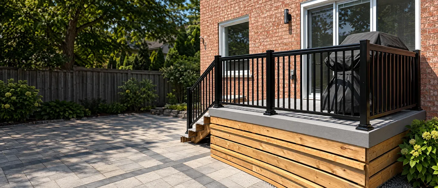 Completed composite deck with black railing